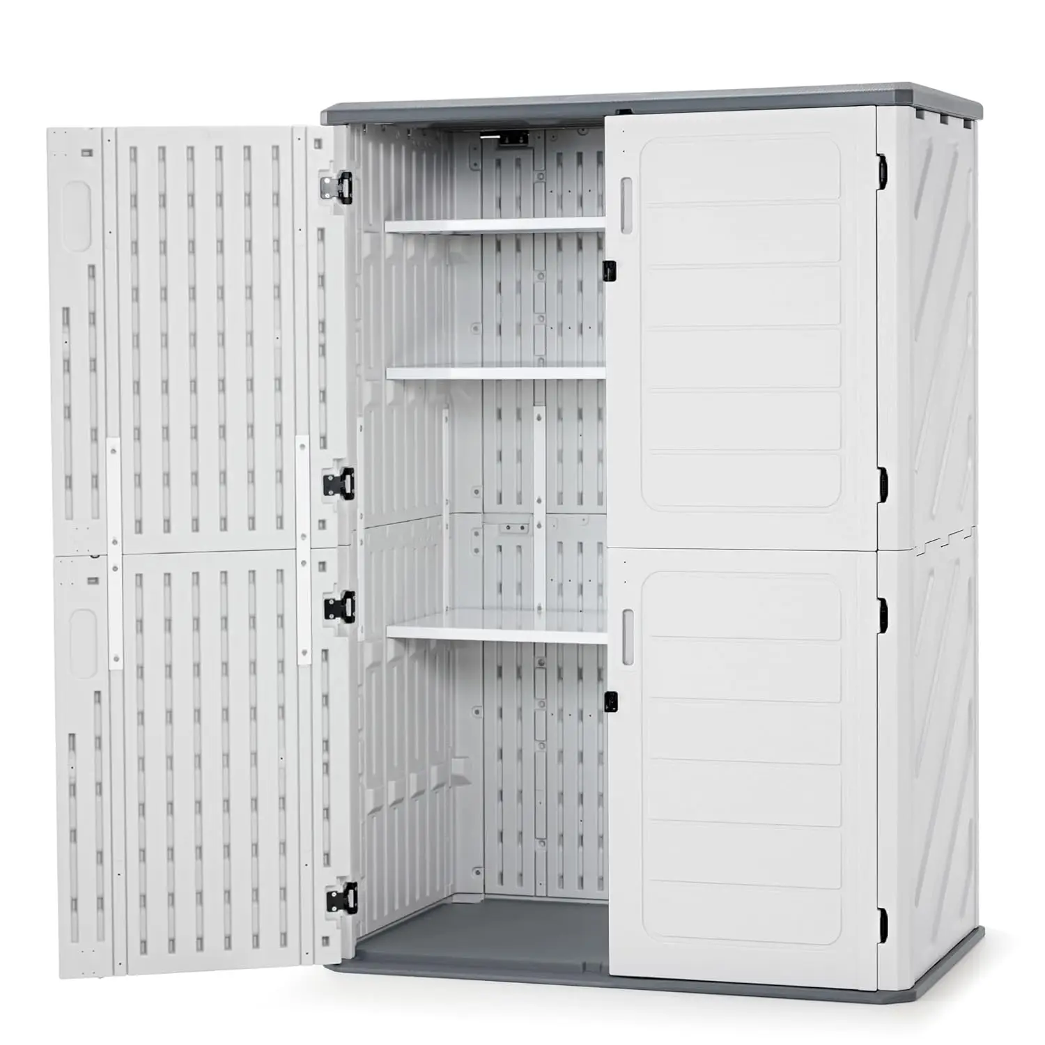 

50 Cu.Ft Plastic Outdoor Storage Cabinet Shelves Waterproof Resin Shed Floor Lockable Garden Patio 4.3x2.5ft, Customized