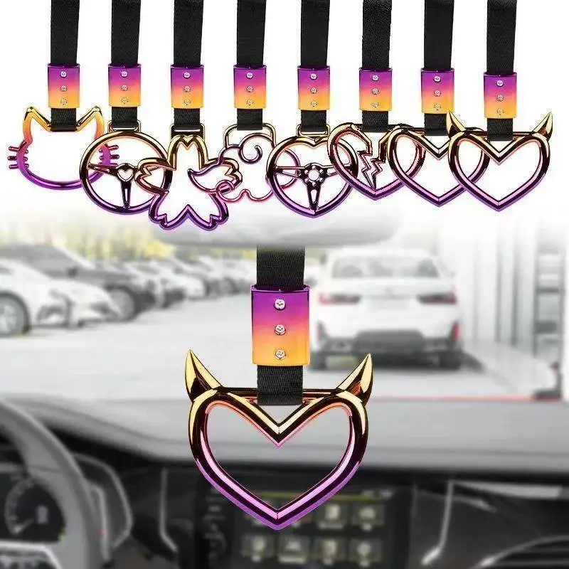 

Colorful Car Tow Strap Ring Heart JDM Train Bus Handle Hand Strap Styling Drift Charm Strap Auto Accessories