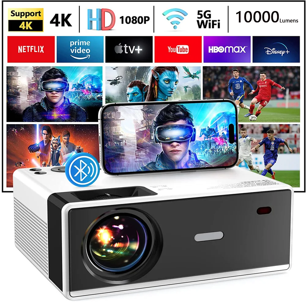 YERSIDA Projector 1080P&4K Support 3D Android iPhone IOS WiFi 5G HD home Outdoor Movies 10000 Lumens Smart TV Portable Projetors