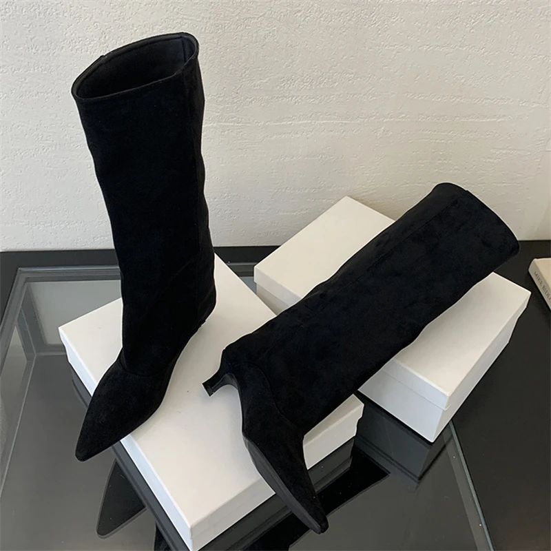 Eilyken 2026 Winter Street Style Pointed Toe Knee-High Boots Women Low Heels Female Shoes Long Booties Zapatos De Mujer image 5