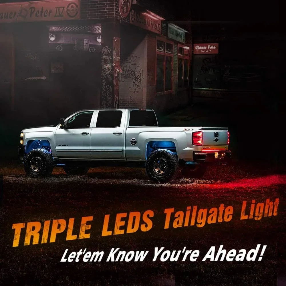 12V 48/60 Inch Car Brake Turn Light Warning Signal Flexible LED Strip Rear Tail Running Reverse Double Flash Lights Red