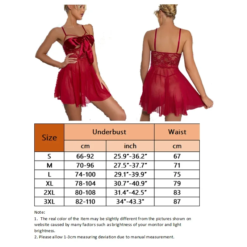 Women\'s Sexy Nightdress Women Bow Lingerie Lace Pajamas Set Big Bowknot Babydoll Costumes Erotic Hot Dresses+Free Thong New 2023