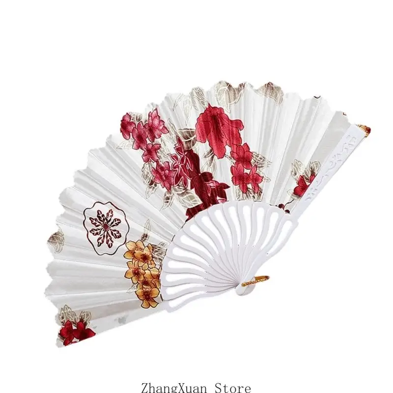 Klappbarer Handfächer aus Kunststoff zur Raumpräsentation mit Blumenmuster 3XUF – Detail 10