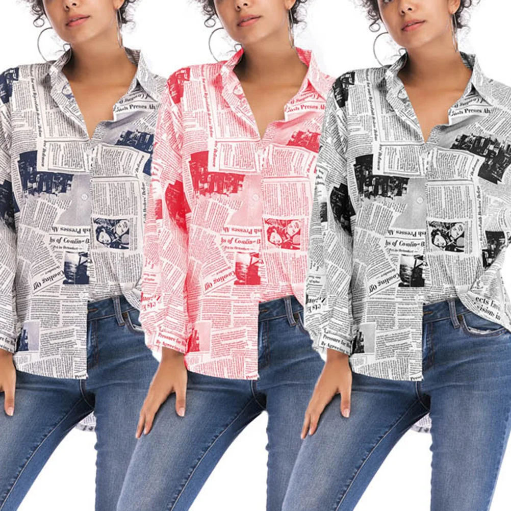 Women Dress Tops Print for Shirts Oversized Blouses Long Sleeve Formal Wear Work