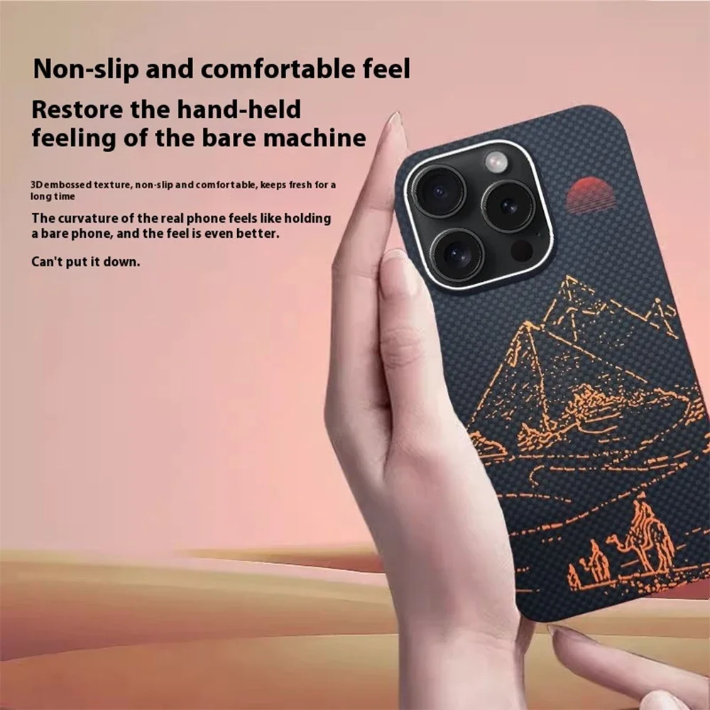 

Kevlar 100% Carbon Fiber Magnetic Phone Case 15promax 16promax New Pyramid Anti Fingerprint Phone Protective Case
