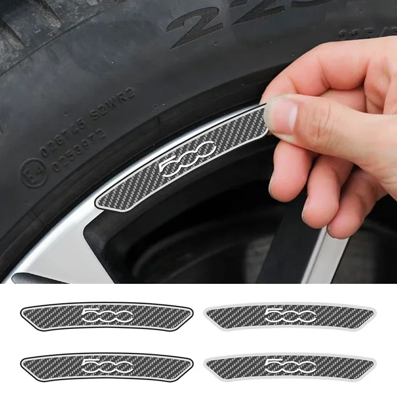 Adesivos Decorativos de Fibra de Carbono para Rodas de Carro e Moto, 4 Peças, para Fiat 500, 500C, 500X, 500L, Abarth 695, Acessórios