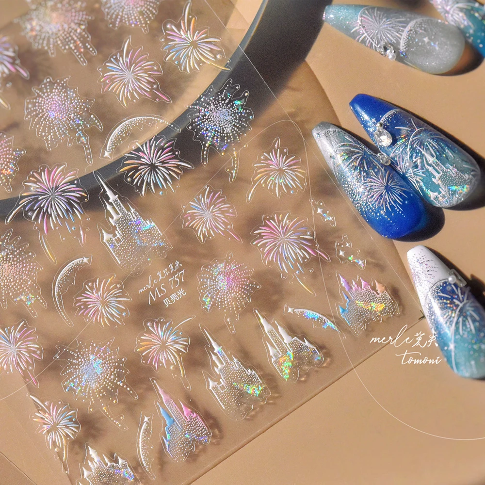 5D bunte glänzende Feuerwerk Glitzer Schloss Nail Art Aufkleber Festival Party Sparkle Burst selbstklebende Dekoration Maniküre Aufkleber