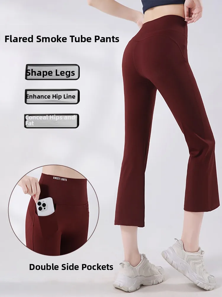 Pantalones de yoga Qui Dry Running Fitn Sports orts Transpirable Cómodo Refrigeración sin muffins Arca de ocho cuartos Micro acampanado...