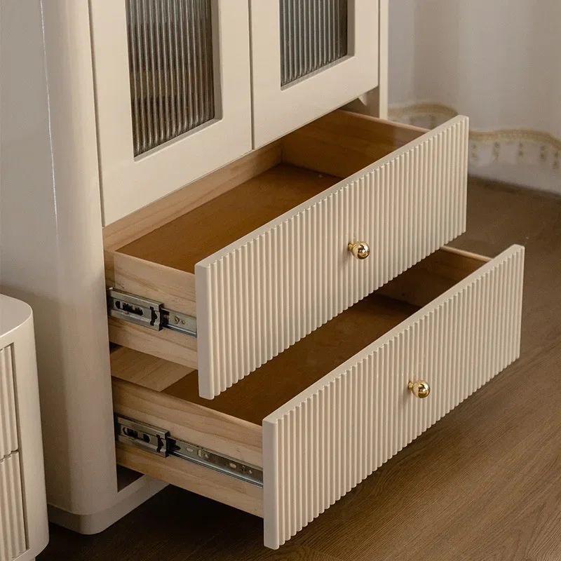 Mueble lateral de madera maciza estilo crema francés, mueble de TV, armario de almacenamiento para apartamento pequeño, moderno y sencillo