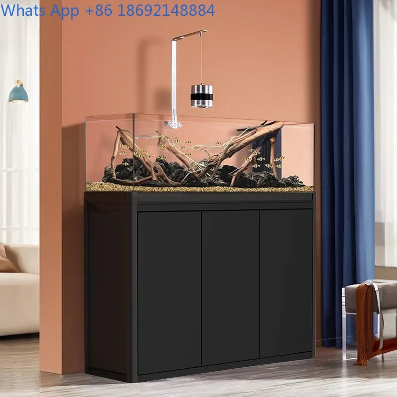 Ultra-clear Glass Fish Tank Base Cabinet for Living Room Home Use with Bottom Filter for Lan Shou Goldfish and Landscaping Tank