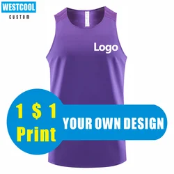 WESTCOOL Fashion Quick Dry Sport Vest Custom Logo Print Personal Brand Embroidery Running T-Shirt Photo Summer Men Women Tops