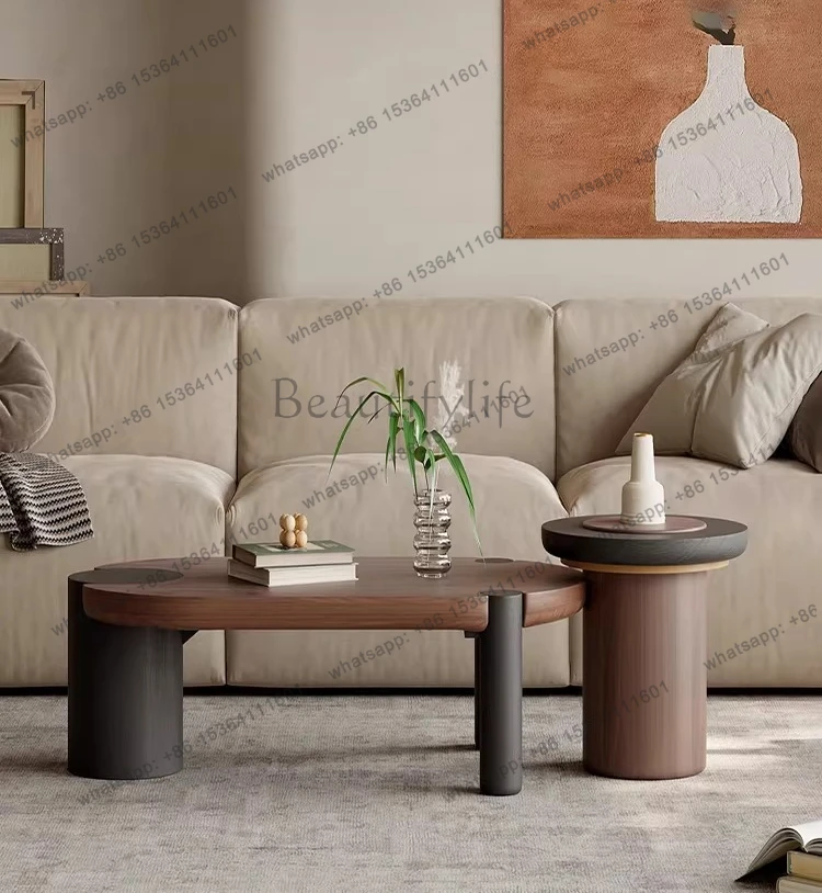 

Modern light luxury coffee table oval living room home walnut fashion trend modern simplicity high sense