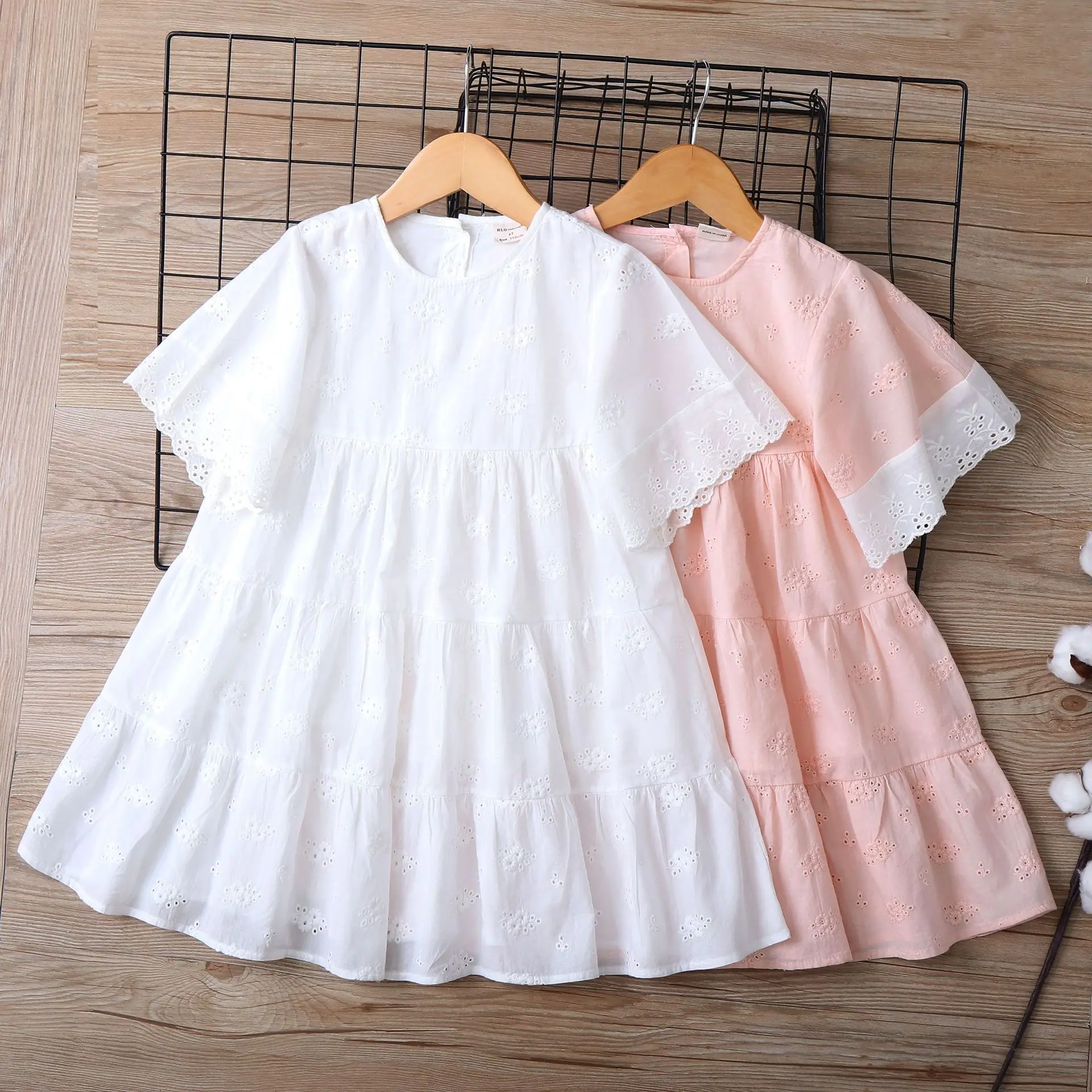 

Baby girls Embroidered Cotton Short sleeved Dress Summer A-Class Children's Princess Dress 2024 New