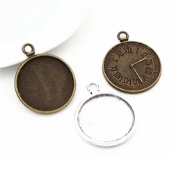 New Fashion 5pcs 25mm Inner Size Antique Silver Plated and Bronze Clock Cabochon Base Setting Charms Pendant