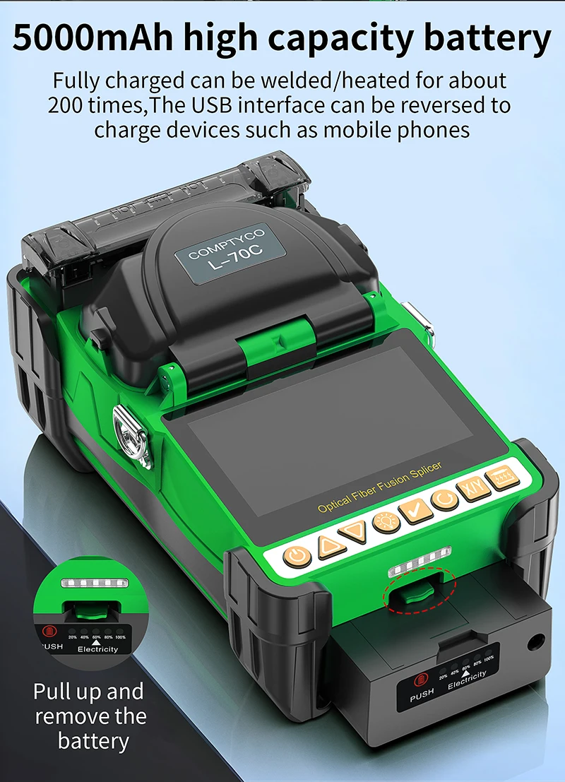 AUA-15F/L-70C Mini Fiber Optic Fusion Splicer Touch Screen 6 Motors SM/MM Optica