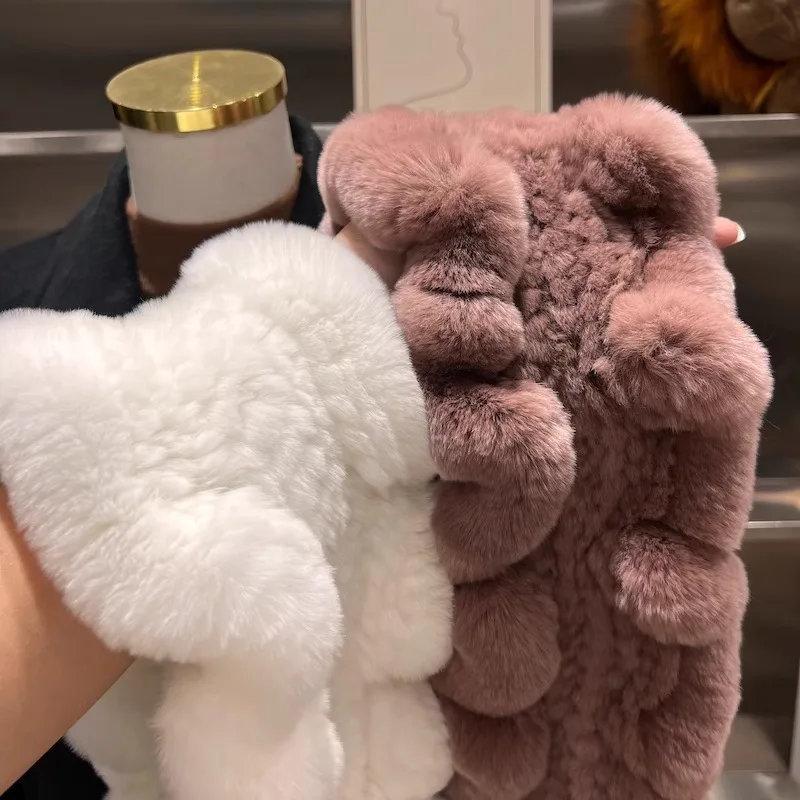 Real rabbit fur knitted faux fur scarf fashionable elegant flower warm neck warmer women's double-sided thickened windproof
