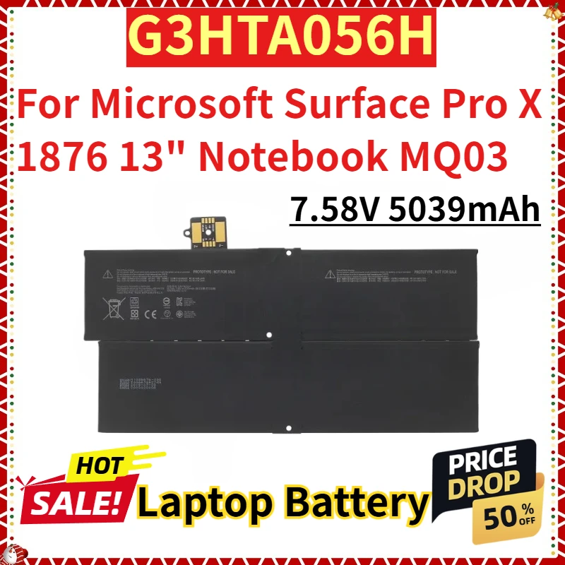 

For Microsoft Surface Pro X 1876 13" Notebook MQ03 New Replacement Laptop Battery 7.58V 5039mAh G3HTA056H