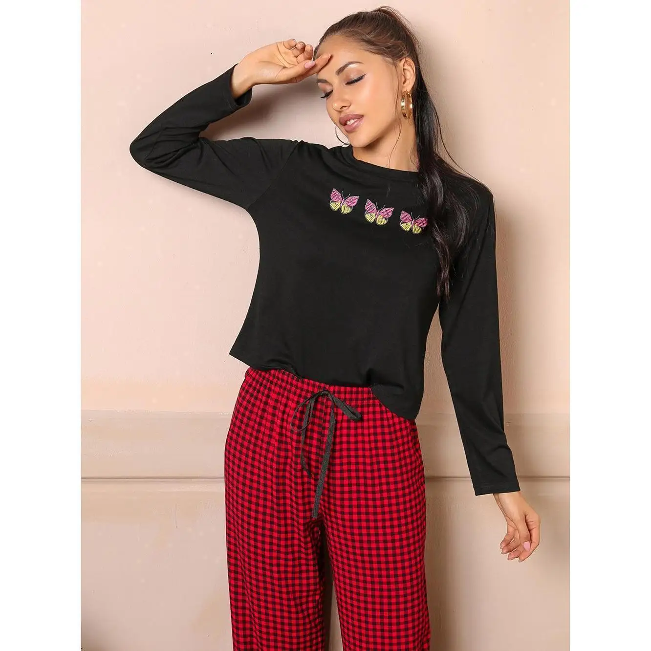 

Women's Autumn Winter Long Sve Long Pants Spwear Set Home Clothes Can Be Worn outside TR Cotton round Ne Home Suit