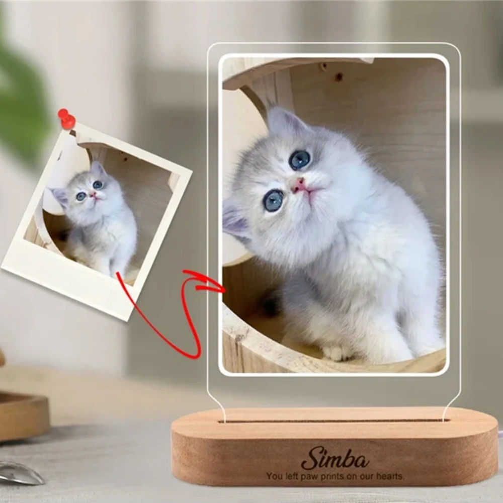 Pet Memorial Photo Frame, Night Light, texto personalizado, presente original para si mesmo, amigo, família, pessoal Pet Paw Shape Lamp