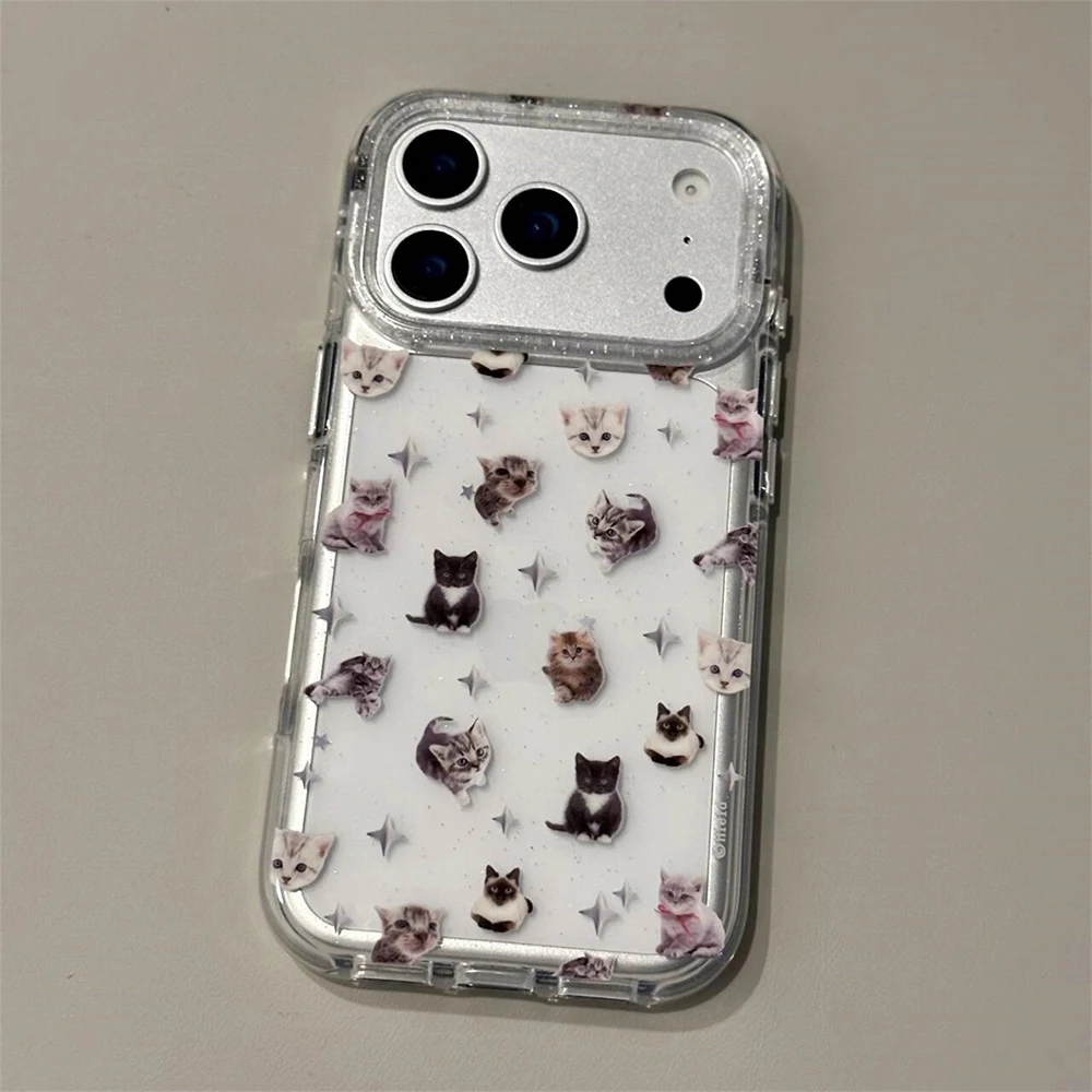 Niedliche Welpen-Cartoon-Kätzchen-Glitzer-Sternen-Transparente Hülle für iPhone 16 17Pro 13 14 15 18 Promax Stoßfeste Schutzhülle – Detail 10