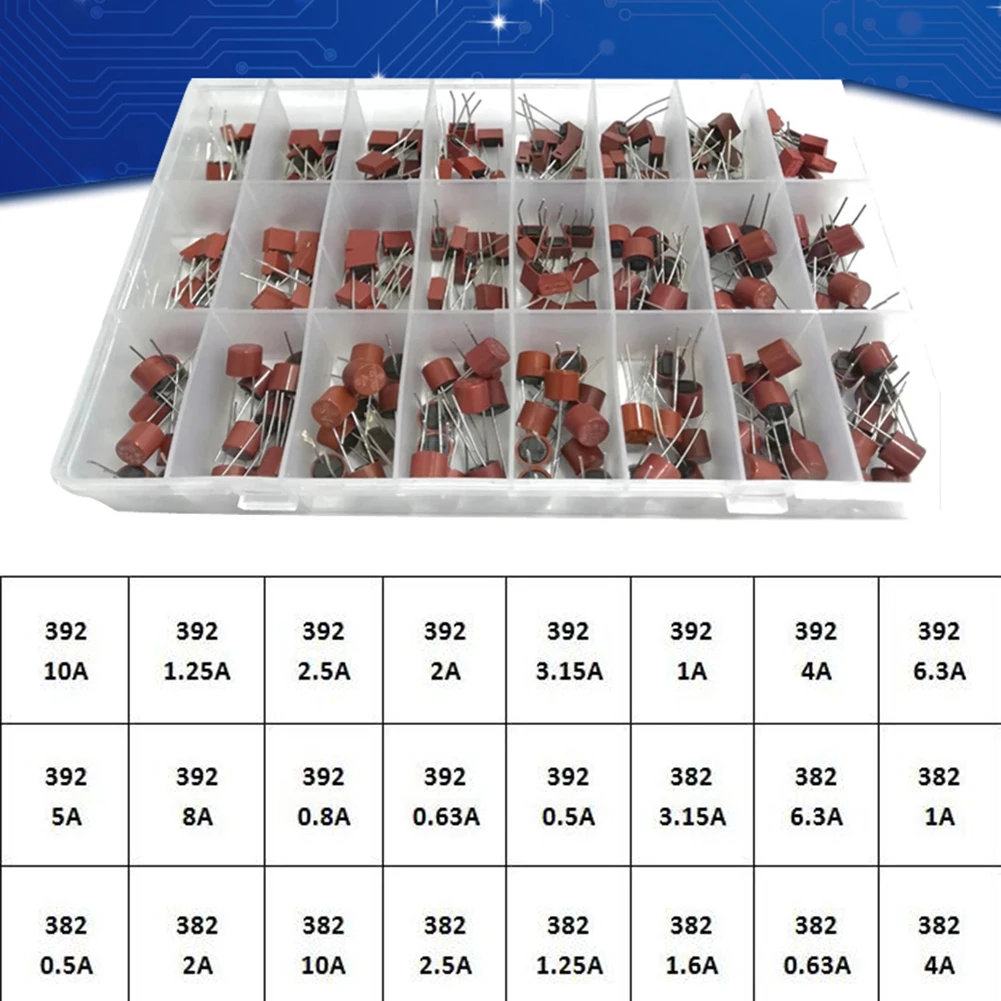 240 Pcs Micro Fuse Slow Blow 392 Square 382 Round Mounted Miniature Fuse 250v 0.5a-10a 24 Specifications Spare Parts