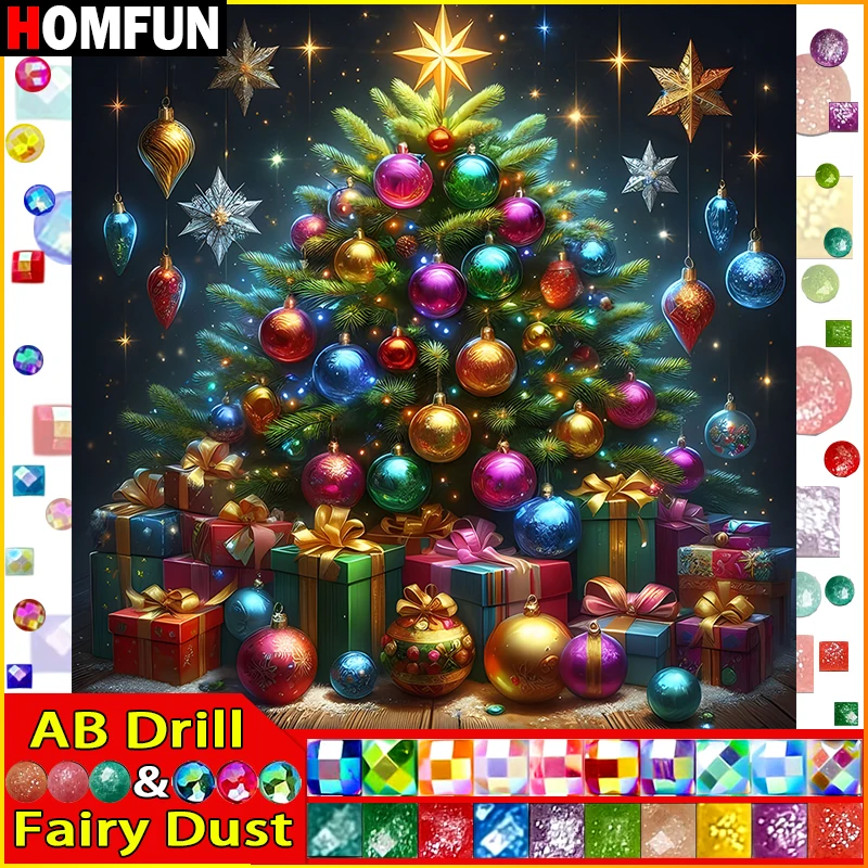 

HOMFUN Fairy Dust AB 5D DIY Full Diamond Embroidery "Scenery Tree" Diamond Painting Cross Stitch Rhinestone Home Decoration