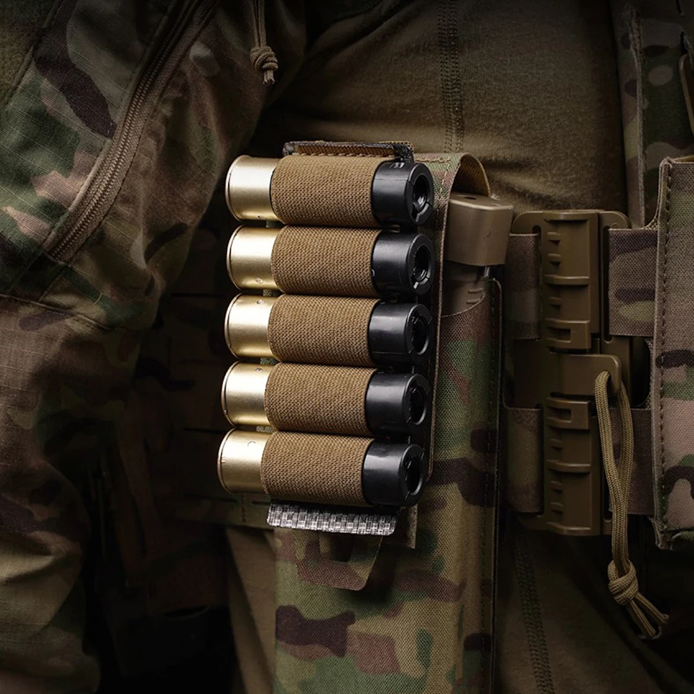 Tactical 5 Rounds 12 Gauge Shotgun Ammo Pouch Hanging Molle Militar Hunting Gun Carrier Holder Bullet Cartridge Accessories