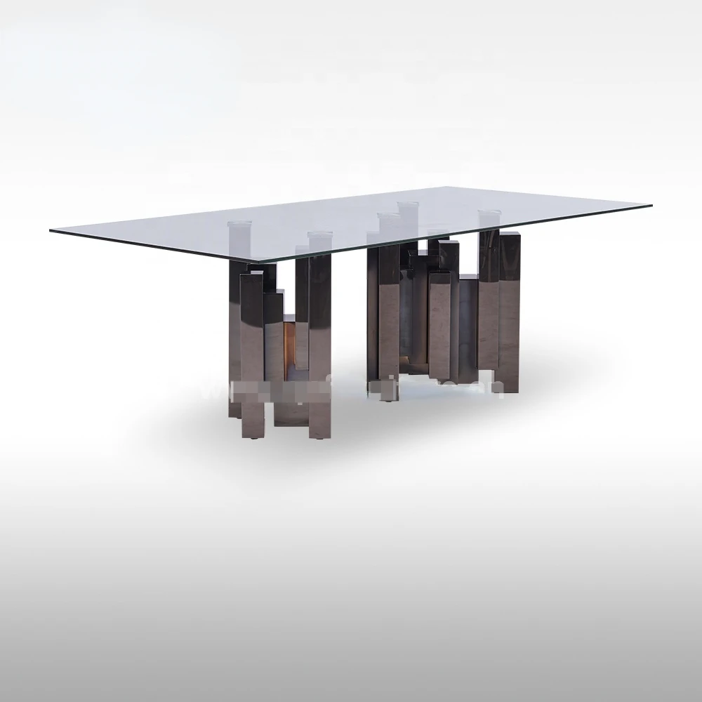 

Modern Glass 4 Seat Dining Table Home Furniture Stainless Steel Dining Table