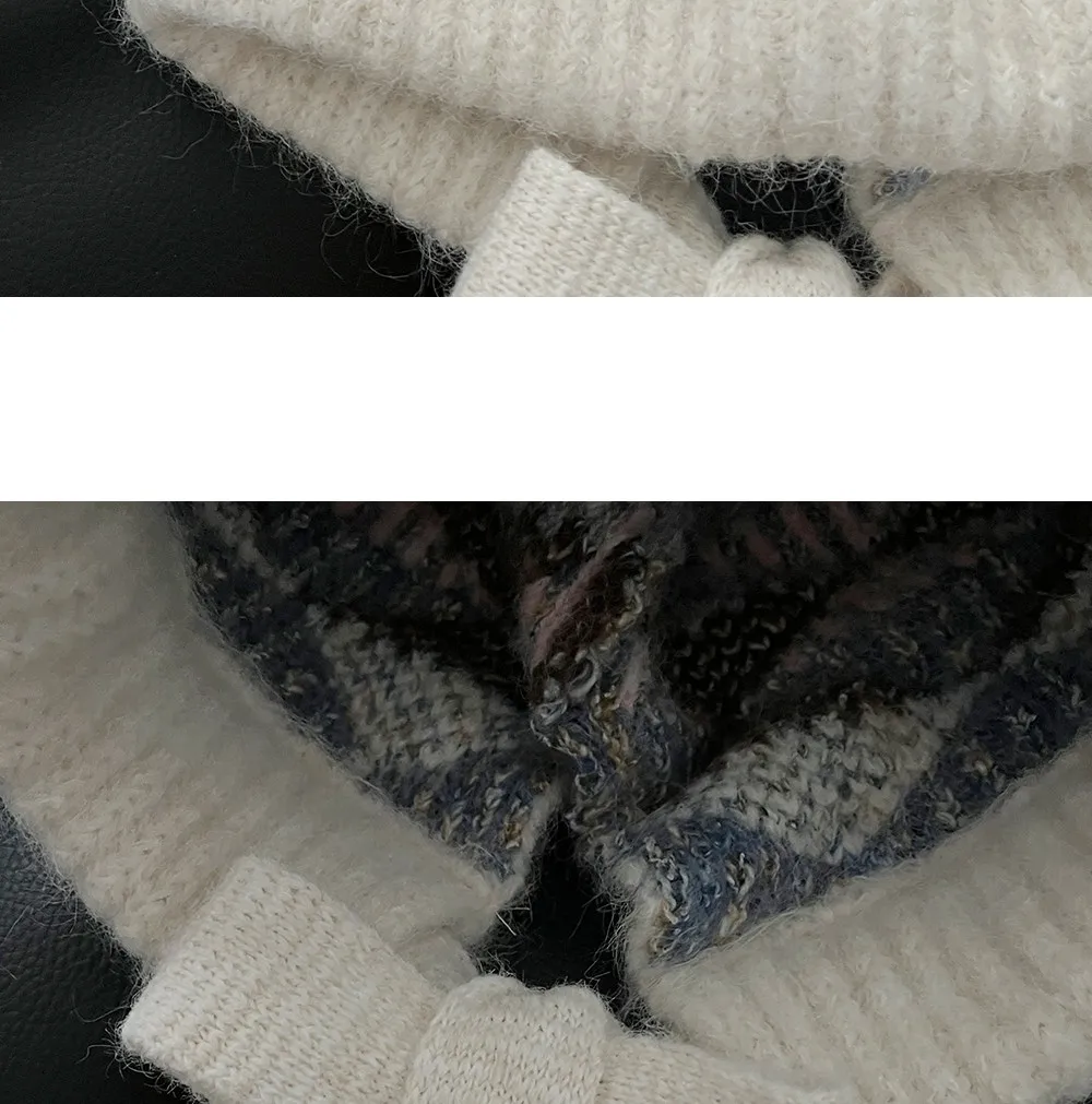 Vintage-Strickmützen mit Ohrenklappen, kariertes Jacquard-Muster, weich und flauschig, mit langen Bändern, warme, winddichte Wintermützen für Damen und Mädchen. – Detail 9