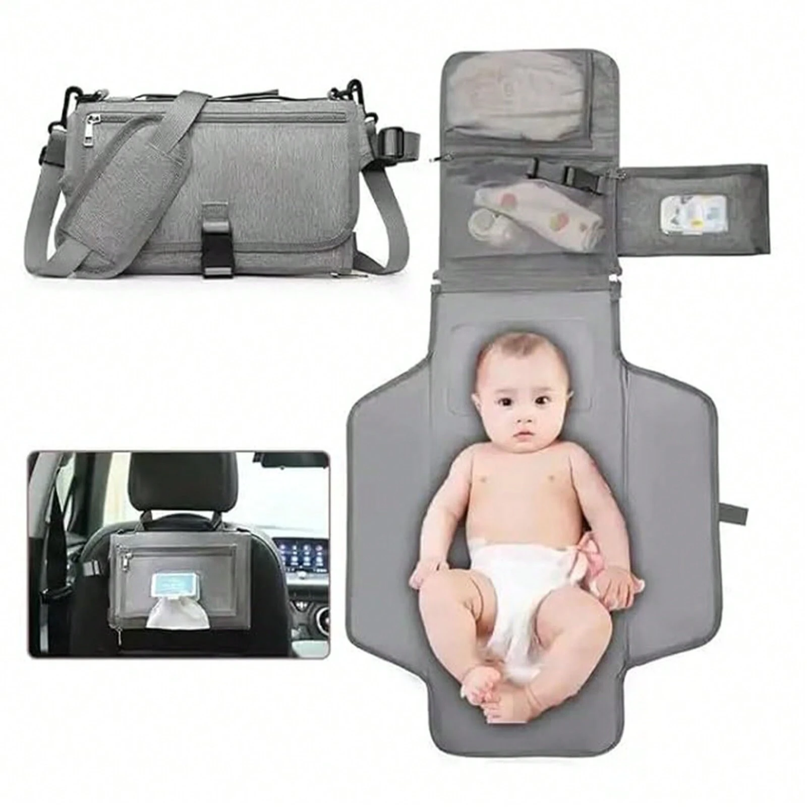 

Портативный коврик для пеленания, коврик для пеленания с умным карманом для салфеток, водонепроницаемый комплект пеленальной станции, складной пеленальный коврик