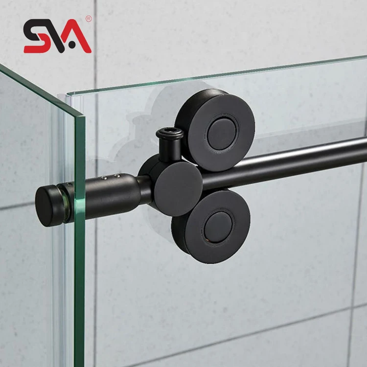 Customized Color SVA-0029B Round Pipe Four Wheels Stainless Steel Shower Sliding Door System Tempered Glass Hardware Fittings