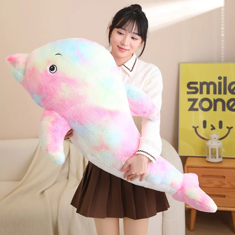 60 ~ 100 cm Kolorowa lalka delfin Pluszowa zabawka Wypchana puszysta wielokolorowa fioletowa woda Zwierzę Plushie Peluche Chłopcy Dziewczynki Prezent