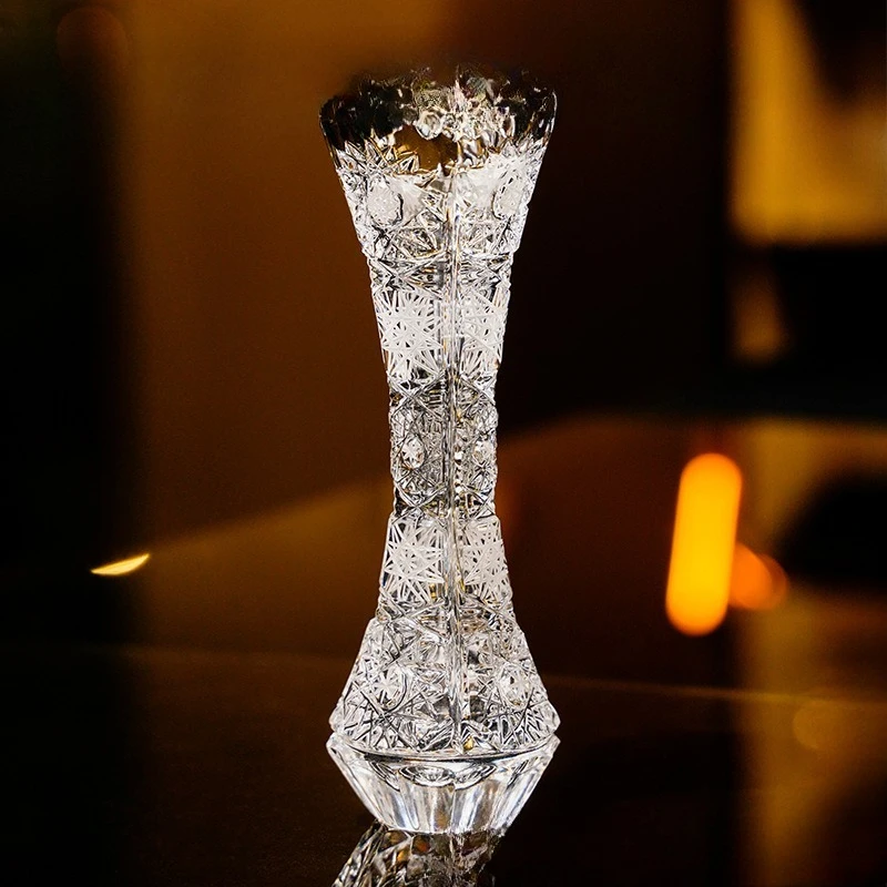 

Crystal glass vase handmade car engraved European style, sunflower decorative small vase
