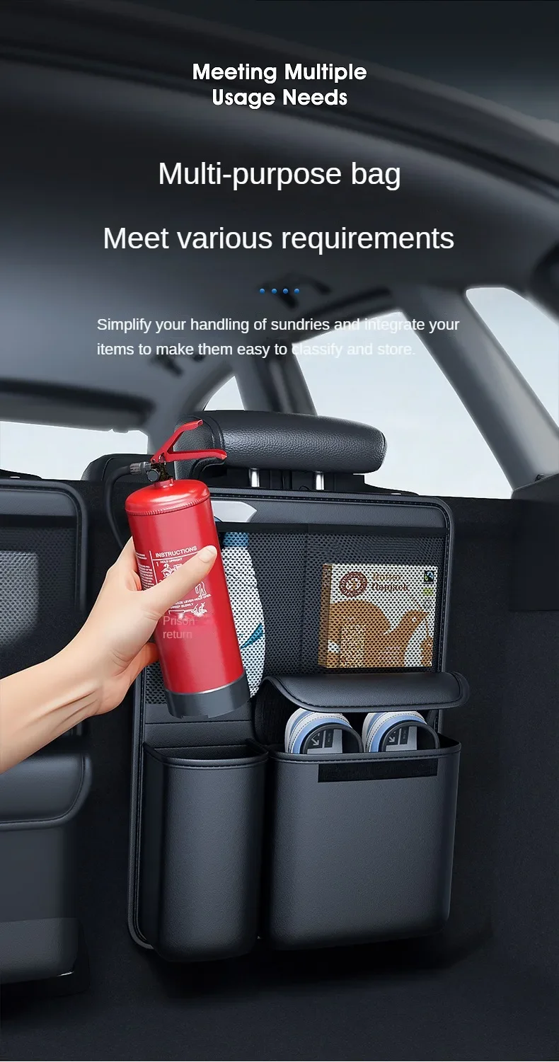 Car Trunk Leather Storage Bag Foldable Car Seat Back Tools Organizer Multifunctional UV Storage SUV Back Seat Hanging Organizer