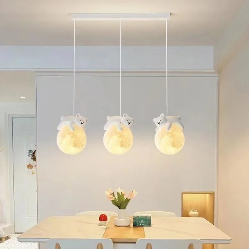 Modern Minimalist LED Chandelier Children\'s Rooms Bedrooms Bedside Aisles Balconies Pendant Lamp Creative Study Bear Decor Light