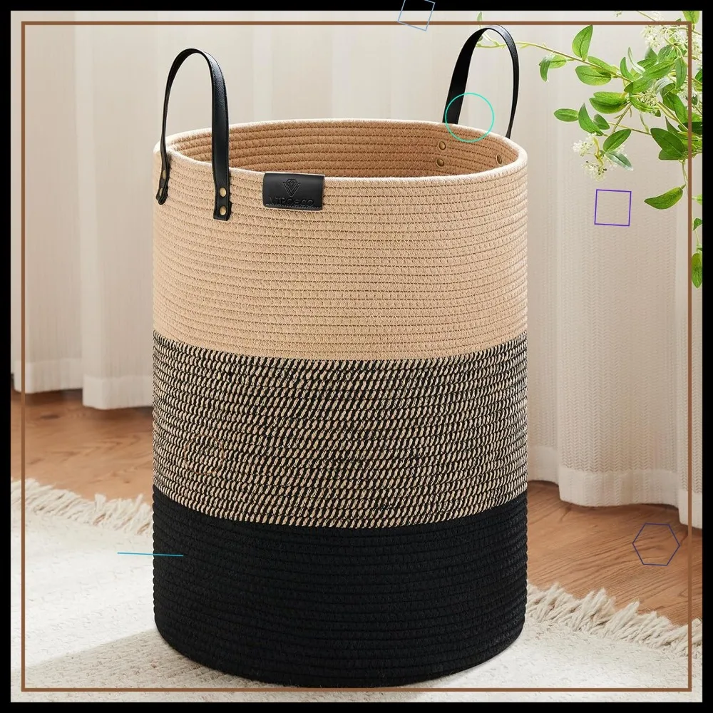 

Большая тканая корзина для белья с кожаной ручкой, корзина для хранения одежды, одеял и игрушек объемом 100 л.