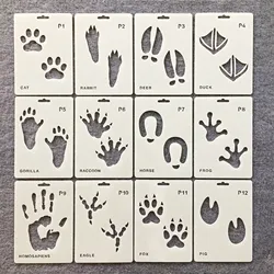 12Pcs/Lot 18cm Animals Foot Print Paw DIY Layering Stencils Wall Painting Scrapbook Coloring Embossing Album Decorative Template