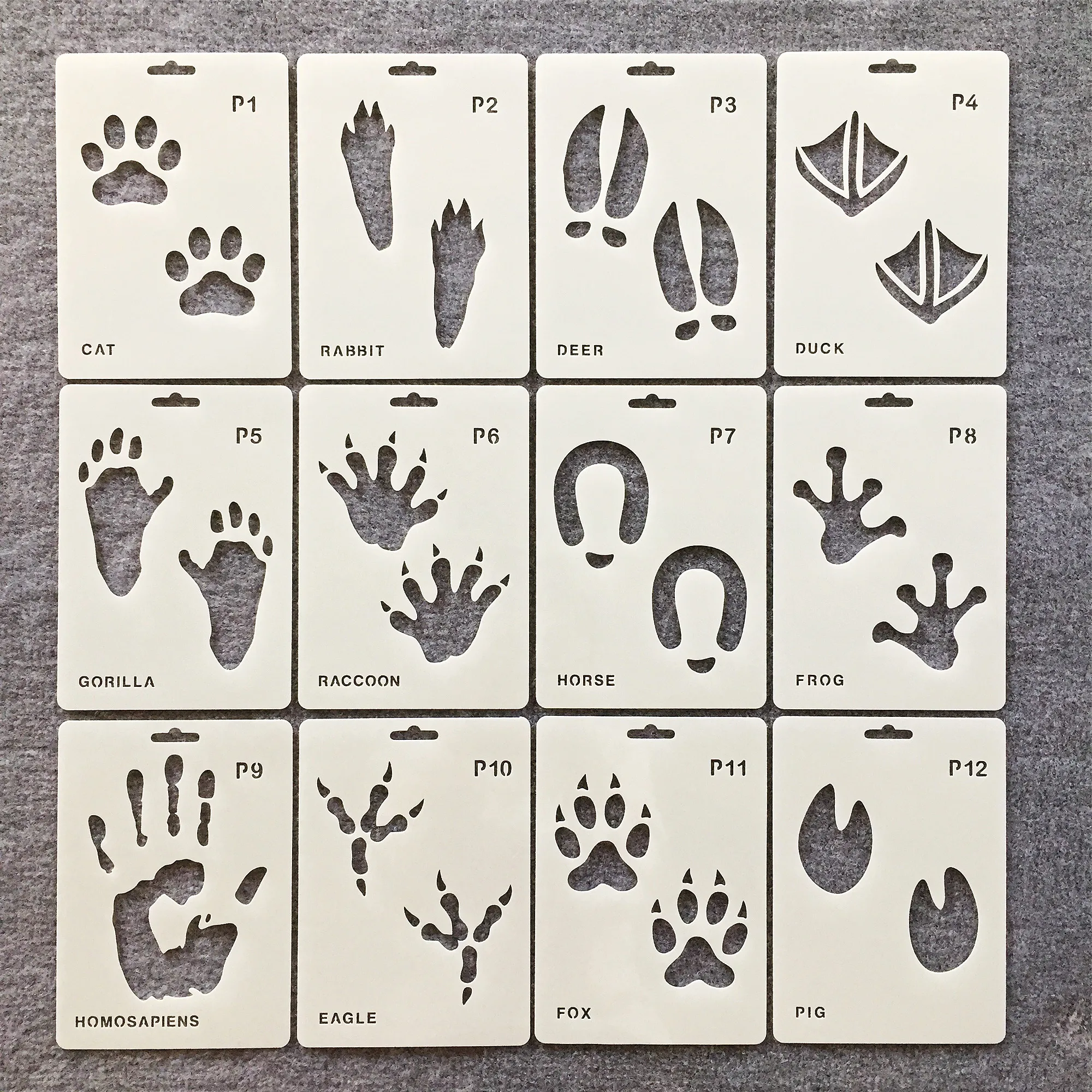 12Pcs/Lot 18cm Animals Foot Print Paw DIY Layering Stencils Wall Painting Scrapbook Coloring Embossing Album Decorative Template