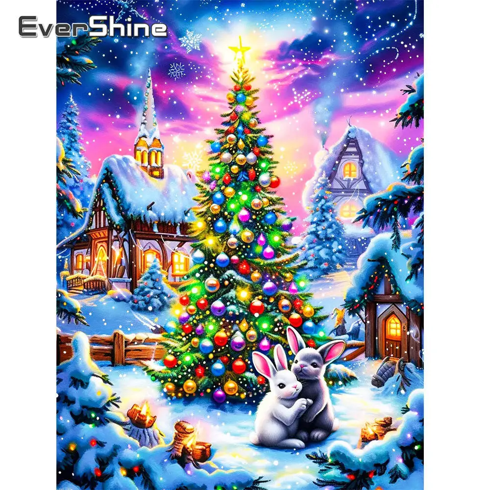 Evershine Haus Diamant Mosaik Kaninchen Tier DIY Malerei Weihnachtsbaum Winter Bild Strass Kit Einzigartiges Geschenk