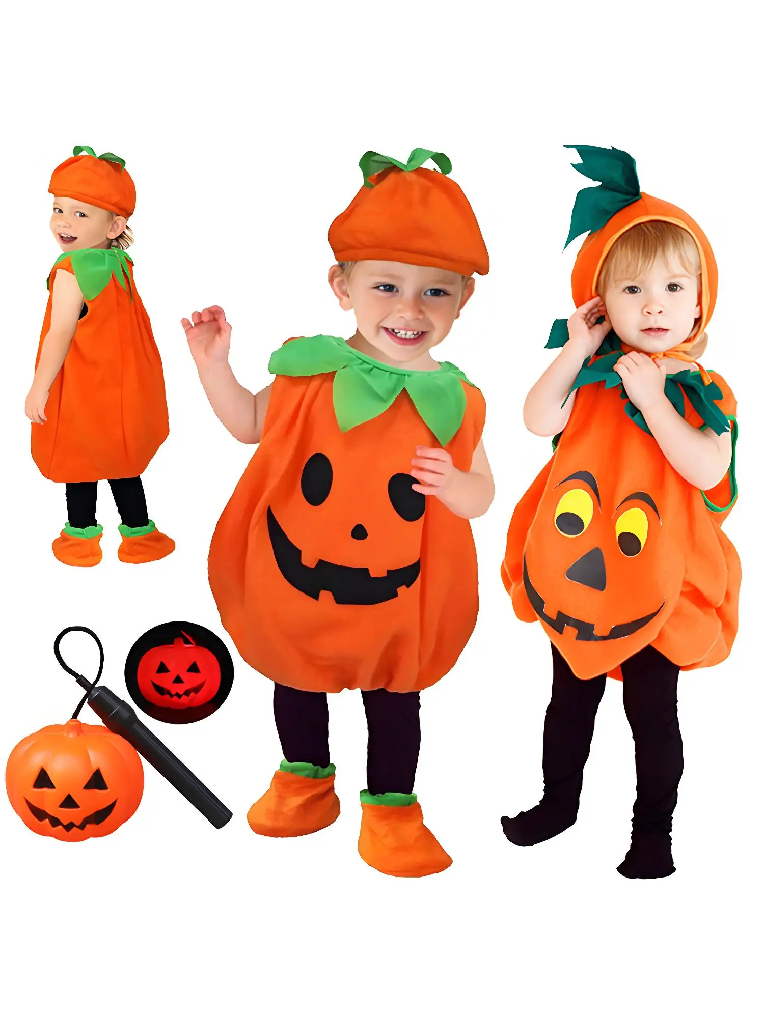 

2025 Kids Halloween Party Costume Romper with Hat Shoes Toddler Pumpkin One-Piece Boy Girl Baby Jumpsuit Cosplay Clothing Set