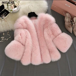 InstaLike-Women's Fox Fur Faux Fur Jacket, Mink Coat, Sheepskin Coat, Short, Elegant Coat, Streetwear, Furry, Hot Sale, Winter