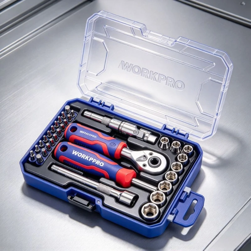 WORKPRO Ratchet Wrench Socket Set Auto Repair Tool Kit with Screwdriver Bits Portable Storage Case for Vehicle Maintenance
