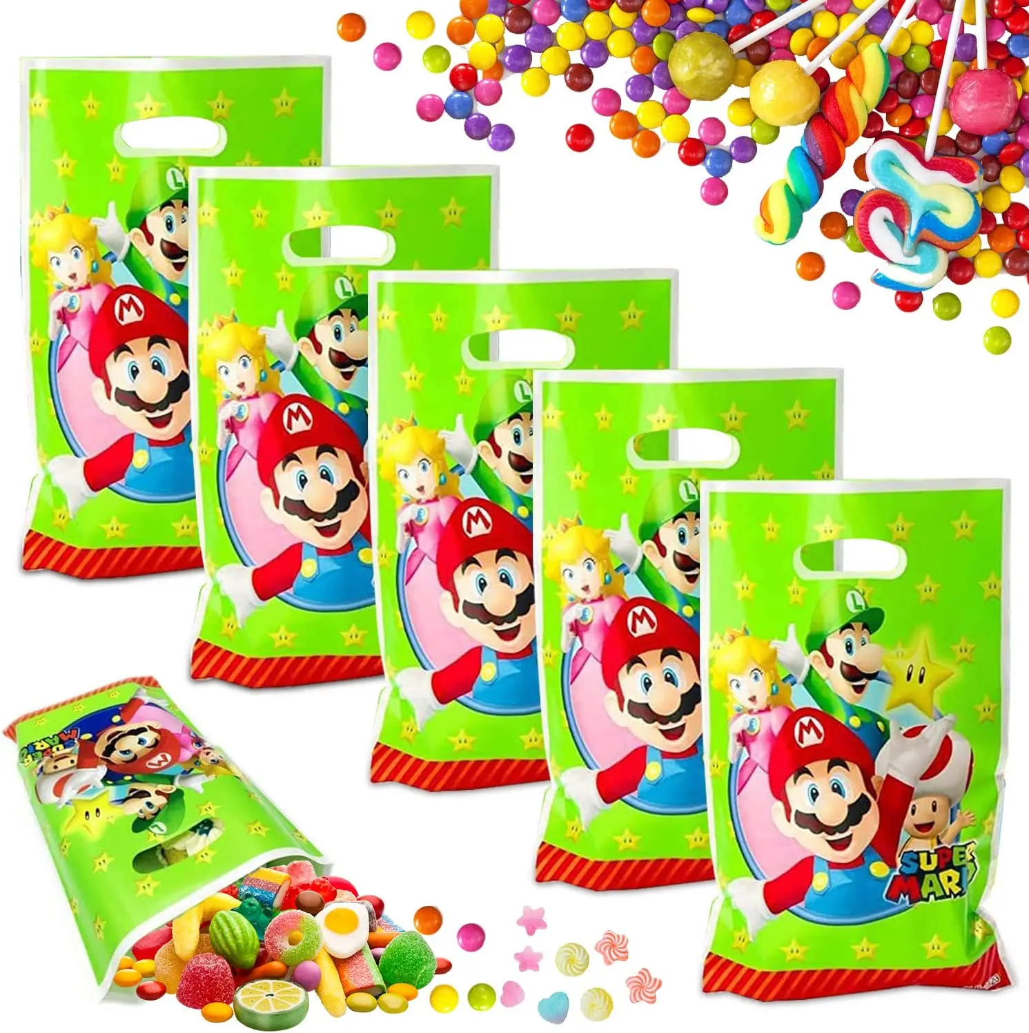 10pcs Mario Gift Bag Anime Cartoon Boy Party Potluck Birthday Eco-friendly Shopping Bag Pearl Bag Mario Bros. Gift Wrap Gift