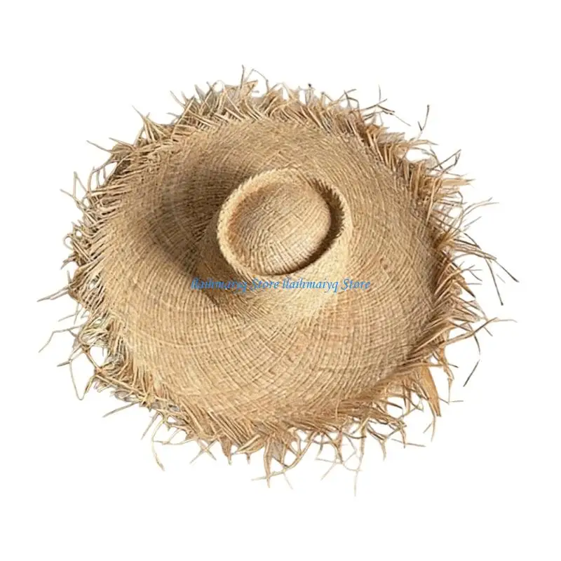 

573B Fashion Large Brims Raffia Straw Hat Knitting Design Beach Sun Hat For Travel