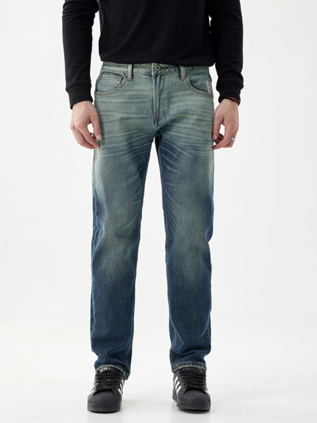 

Retro Gradient Color Jeans Men's Autumn Winter Straight Leg Slimming Versatile Long Trousers Trendy Cotton Youth Fashion