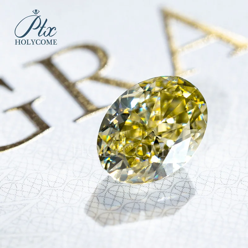 Holycome Moissanite Yellow Color GRA Certificated Oval Cut Loose Gemstone Moissanite Accept Customization News Free Shipping