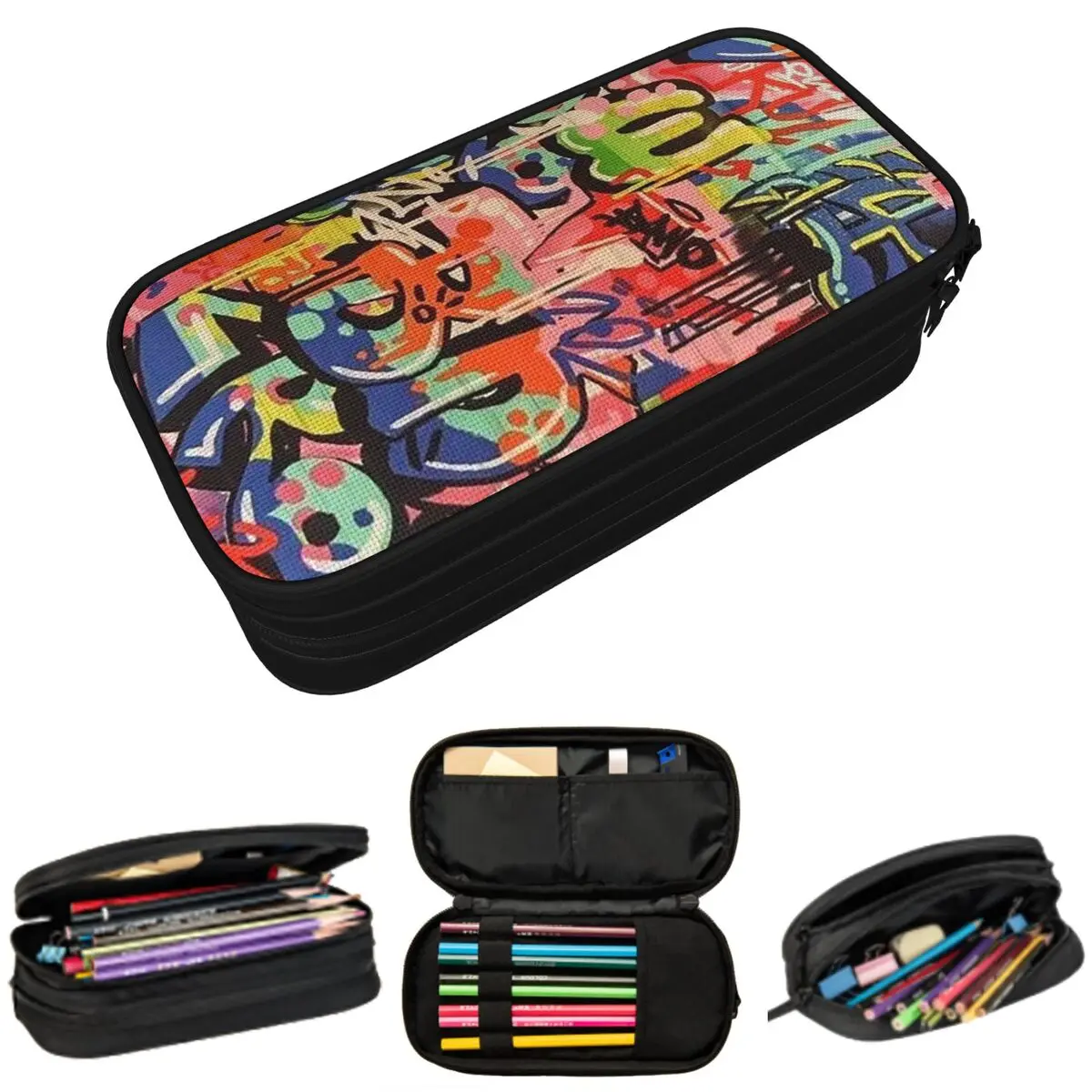 

Urban Pattern Hip Hop Graffiti Street Art Pencil Case for Students Gifts Pen Box Pencil Bag Stationery Supplies Pen Holder Bag