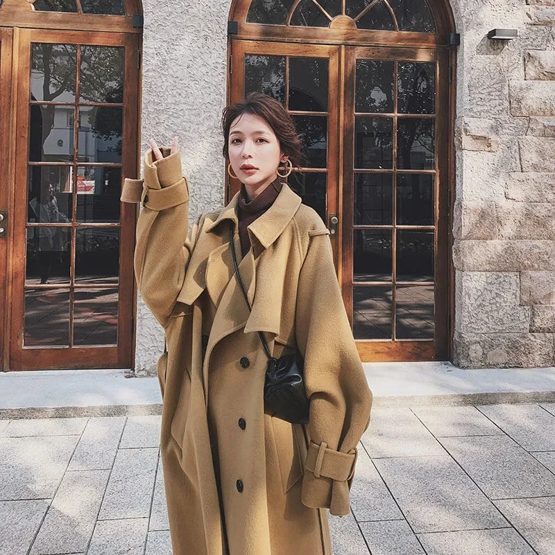 2025 Winter Women's Woolen Coat Medium Length Fashionable Versatile Ladies' Outerwear Luxury Style Full Sleeve Loose Fit