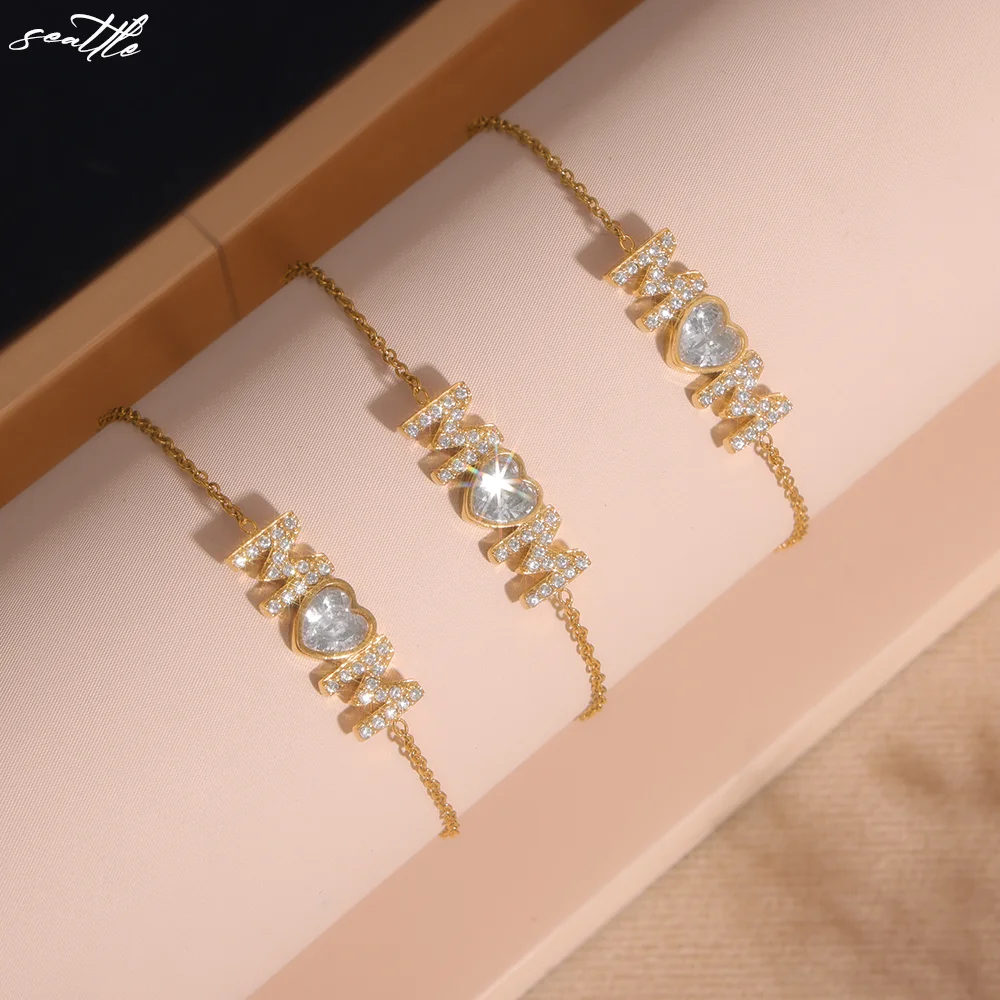 Pozłacana bransoletka ze stali nierdzewnej litera M modna bransoletka damska Nowa błyszcząca bransoletka z cyrkoniami w kształcie serca biżuteria damska prezent dla matki