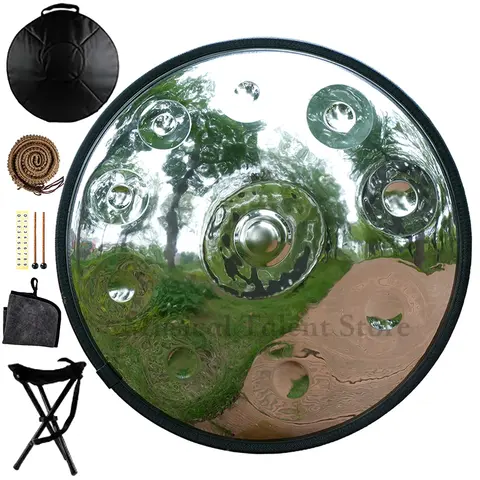 22inch Mirror Stainless Handpan D Kurd 10Tone 432Hz/440Hz Bag Stand Mallets Rope Sound Healing Yoga Meditation Percussion Chakra